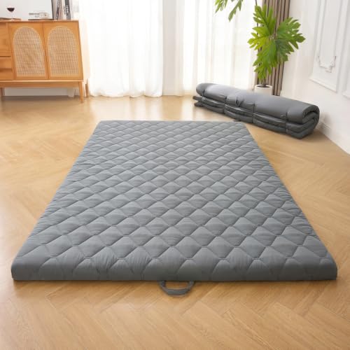 Grey 2.5 Inch Foldable Japanese Floor Mattress Twin Size with Handle