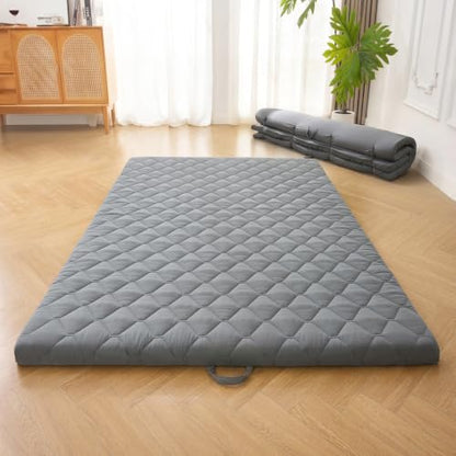 Grey 2.5 Inch Foldable Japanese Floor Mattress Twin Size with Handle