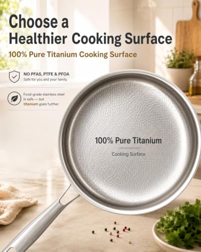 10-Inch Titanium Frying Pan with Lid - Non-Toxic, Hammered Chef-Grade Skillet
