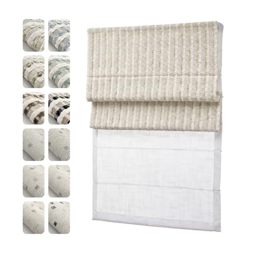 Day Night Roman Shades 35x72 Inches - Drill Style Dual Layer Blinds with Cordless Operation