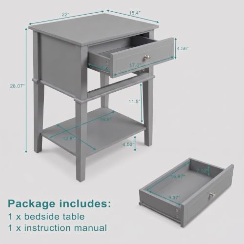 EJOV 28" Tall Nightstand Set (2) with 2 Drawers & Open Shelf - Gray (Variation: Gray - Engineered Wood)