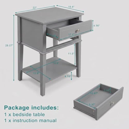 EJOV 28" Tall Nightstand Set (2) with 2 Drawers & Open Shelf - Gray (Variation: Gray - Engineered Wood)