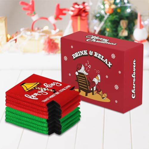 Christmas Beer Can Covers Set of 8 - Reusable Neoprene Christmas Movie Drink Sleeves for 12 oz Cans & Bottles