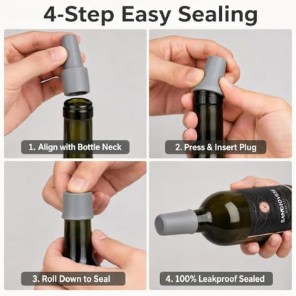 4 Pack Silicone Wine Bottle Stoppers Reusable Airtight Champagne & Beer Caps
