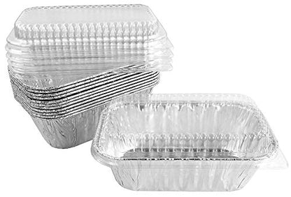 PACTOGO Disposable 1 lb. Aluminum Foil Mini Loaf Pans with Clear Low Dome Lids (Pack of 400 Sets)