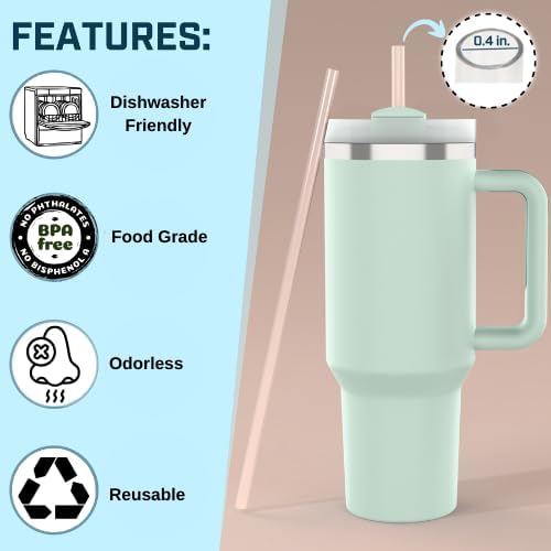 Stanley 6 Pack Straws for 40 oz Tumblers - Reusable BPA-Free Plastic with 2 Cleaning Brushes