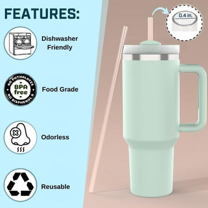 Stanley 6 Pack Straws for 40 oz Tumblers - Reusable BPA-Free Plastic with 2 Cleaning Brushes