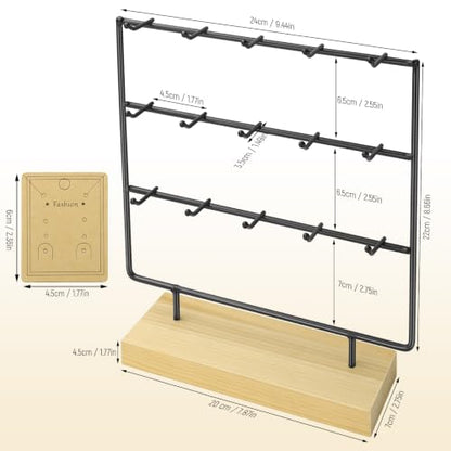 Jewelry Display Stand with 3 Tiers and 15 Hooks - Black