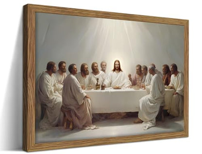 24x16 Inch Framed Last Supper Christian Wall Art Canvas Print - Jesus & Disciples Religious Decor