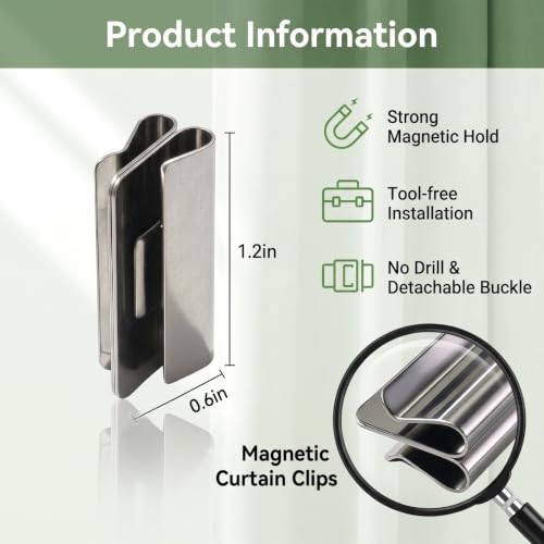 Magnetic Curtain Clips Closure Set for Window Privacy - 12 Pairs