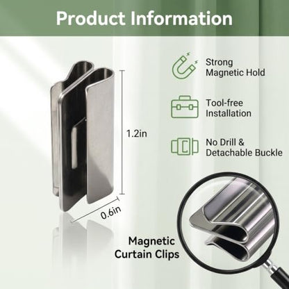 Magnetic Curtain Clips Closure Set for Window Privacy - 12 Pairs