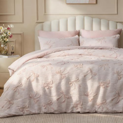 Pink Bow Comforter Set King Size Soft Fluffy Bedding - Bedelite