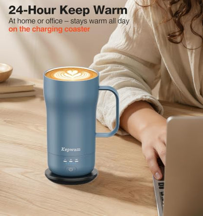 Kepwam Heated Coffee Mug T4 - 16oz Smart Mug with Constant Temperature Control - Steel Blue