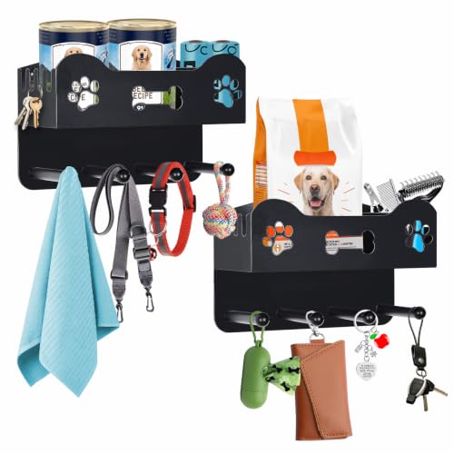 Dog Leash Wall Mount Organizer with Shelf and Hooks - 2 Pack