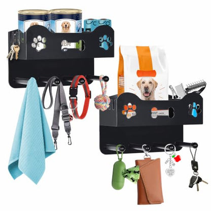 Dog Leash Wall Mount Organizer with Shelf and Hooks - 2 Pack