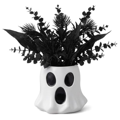 Halloween Ghost Flower Vase Planter with Black Artificial Plant - Variation of Ghost