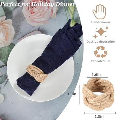 48 Yute Rustic Napkin Ring Set - Farmhouse Burlap Table Decor