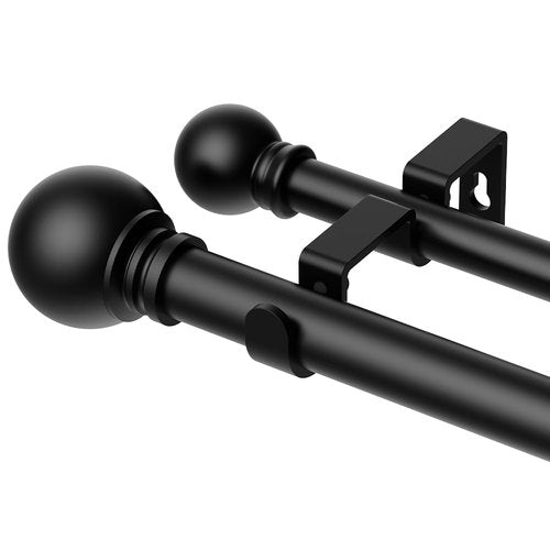 GXOACKJ Double Curtain Rods for Windows 72-144 Inches Length, Adjustable Heavy Duty Decorative Double Drapery Rod With Round Finials For Living Room Bedroom, Black