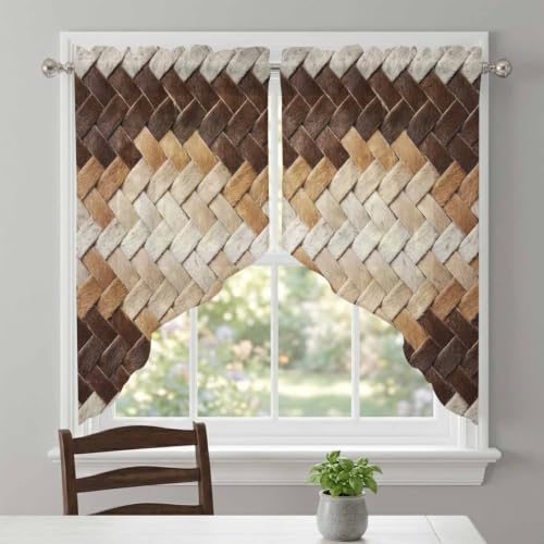 Brown Beige Rustic Swag Curtains Set - 2 Panels, 28W x 36L, Farmhouse Style, Room Darkening, Rod Pocket, Multiple Colors