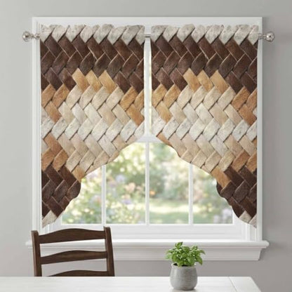 Brown Beige Rustic Swag Curtains Set - 2 Panels, 28W x 36L, Farmhouse Style, Room Darkening, Rod Pocket, Multiple Colors