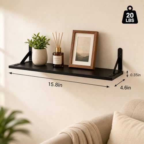 Floating Wall Shelves Set of 5 Black Rustic Wooden Storage Shelves