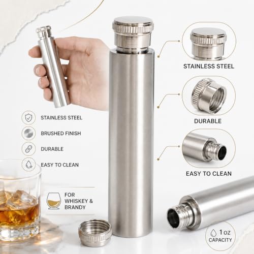 3 Pack Stainless Steel Pocket Flasks for Liquor 1 oz Discreet Travel Set