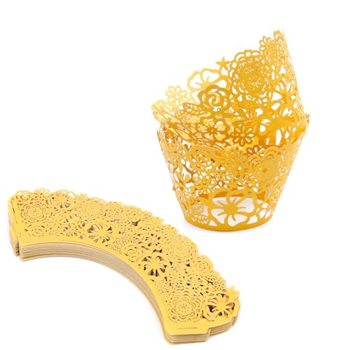 Gold Lace Cupcake Liners, Wedding & Party Baking Wrappers - 50Pcs