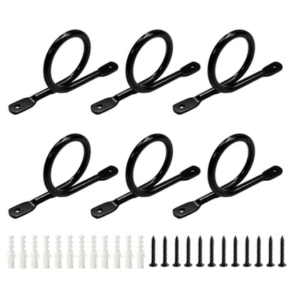 Heavy Duty Black Curtain Rod Brackets Set for 1.5 Inch Drapery Poles - Pack of 6