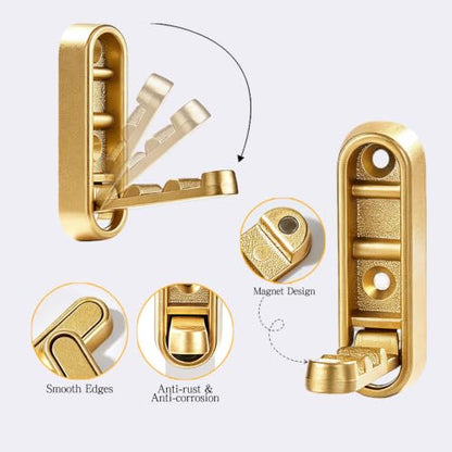2PCS Gold Foldable Wall Hooks - 90° Screw Mounted Heavy Duty Hangars