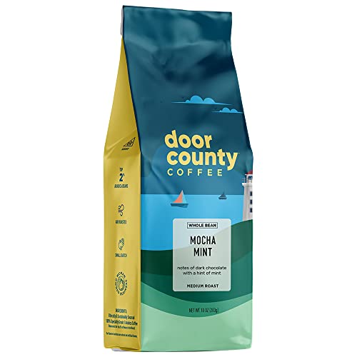 Door County Coffee Mocha Mint Flavored Coffee Whole bean | 10 oz Bag | Flavored Whole Bean Coffee Medium Roast | 100% Specialty Arabica Coffee Whole bean | Flavored Gourmet Coffee | Mocha Mint Coffee