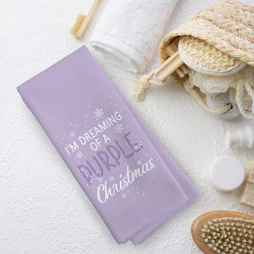 Purple Christmas Kitchen Towels 16x24 Inches Holiday Snowflakes Dishcloths - Xmas Gift