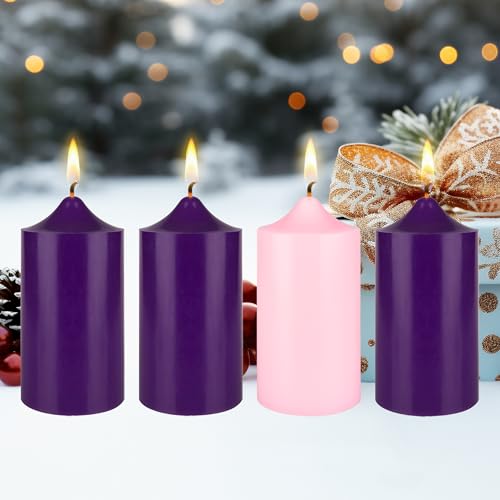 Unscented Advent Bell Top Pillar Candle Set - 4 Pack, 3" x 6"