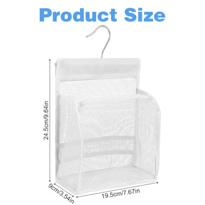 Mesh Shower Caddy Hanging Organizer with Hooks, White Bathroom Storage