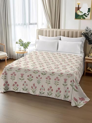 Twin XL Flat Sheet Pink Flowers Microfiber Bed Sheets - Blush Pink, Cream, Rose, Olive