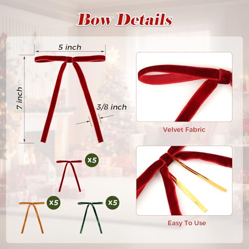Christmas Velvet Ornaments Set with Bows - 30 Pieces Holiday Decorations