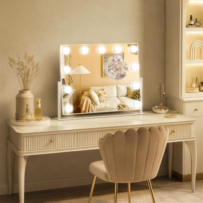 16-Inch Hollywood Vanity Mirror with Lights, 3 Color Modes, Dimmable Bulbs - White / 17"L x 13"W
