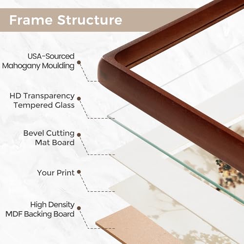 Mahogany Picture Frame Set 12x16 - USA-Sourced Hardwood Wall Photo Frames - Set of 2