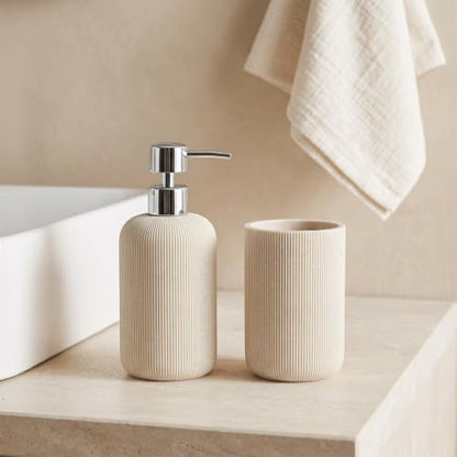 Sandstone Resin Bathroom Accessories Set with Soap Dispenser & Toothbrush Holder