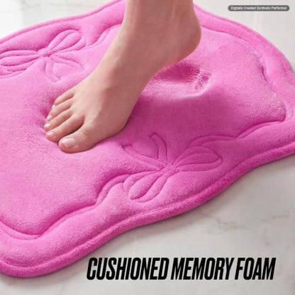 Juicy Couture Quilted Memory Foam Bath Mat Set - Scalloped Ribbon Border Hot Pink, 17x24 & 20x32 Inches