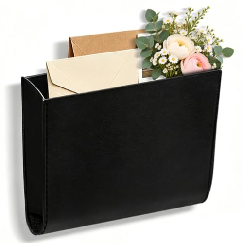 Magnetic Leather Mail Holder for Refrigerator Wall Organizer - Black PU
