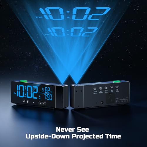 Projection Alarm Clock for Bedroom Ceiling with Auto Brightness, Black+Blue