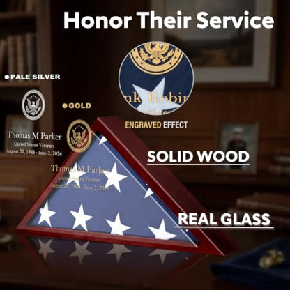 Memorial Flag Display Case with Laser Engraved Glass for Veteran Burial Flag