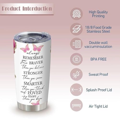 20oz Pink Agate Butterfly Insulated Stainless Steel Tumbler with Lid - Always Remember