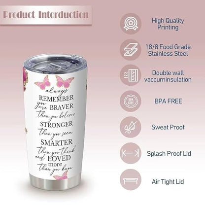 20oz Pink Agate Butterfly Insulated Stainless Steel Tumbler with Lid - Always Remember