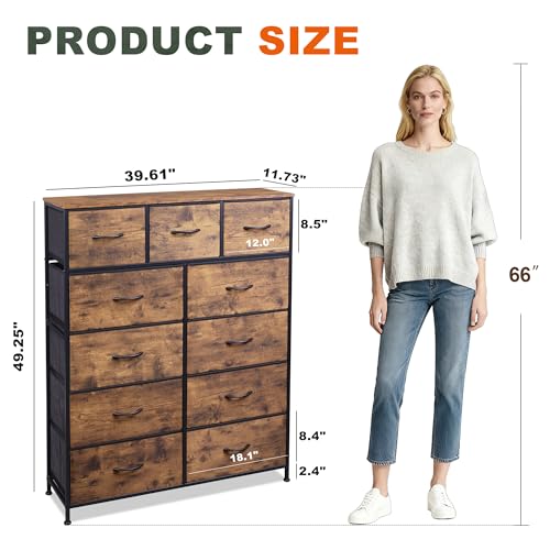 Entertainment Center with 11 Fabric Drawers - Rustic Brown, 11.7"D x 39.6"W x 49.3"H