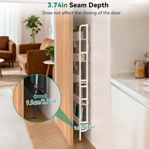 Behind The Door Storage Shelf Narrow 5-Tier White Round Variation