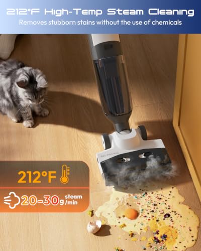 Steam Vacuum Mop 4-in-1 Floor Cleaner with Self-Cleaning, White Lime