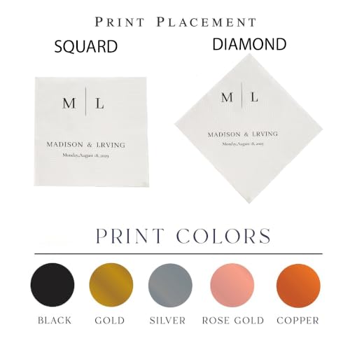 Personalized Wedding Cocktail Napkins - Style 1, Floral Wreath Design, 50 or 100 Pack