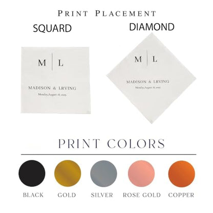 Personalized Wedding Cocktail Napkins - Style 1, Floral Wreath Design, 50 or 100 Pack