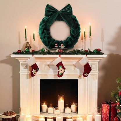 Christmas Velvet Wreath for Front Door 14-Inch Green with Bow Holiday Decor